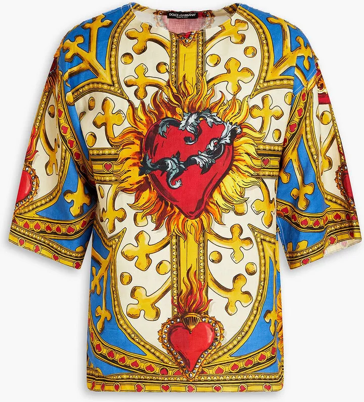 Printed linen T-shirt