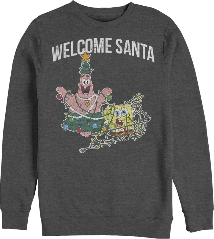 Men's SpongeBob SquarePants Christmas Welcome Santa Sweatshirt - Black - Small