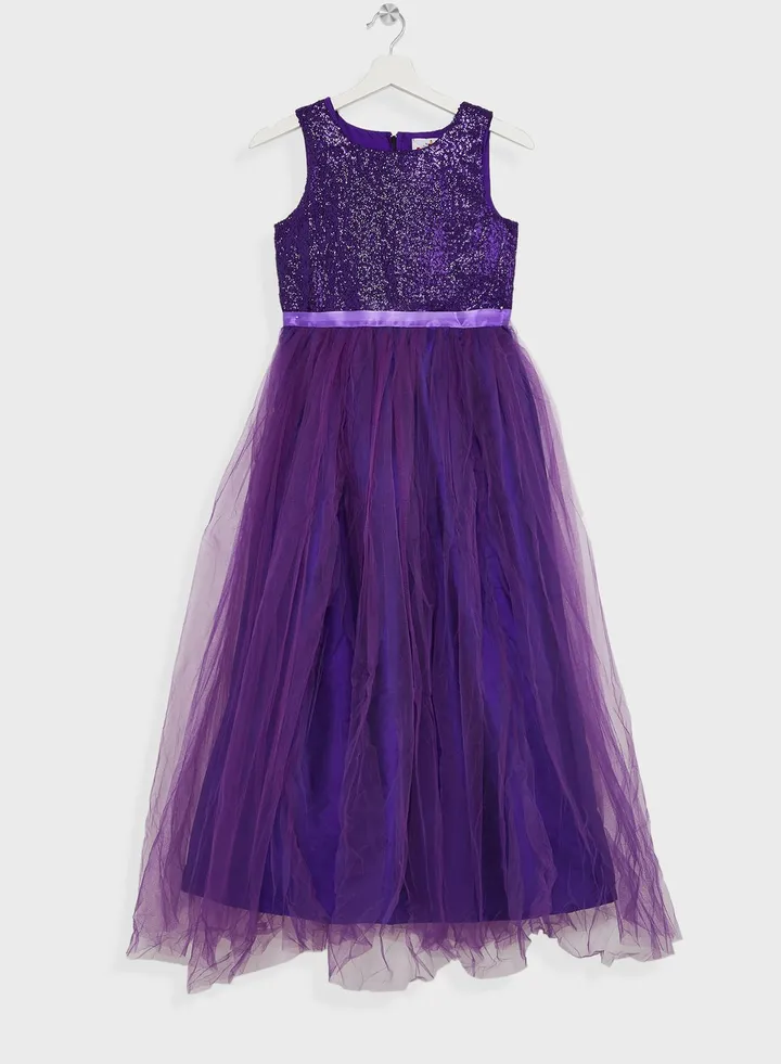 Girls Sequins Tulle Evening Dress