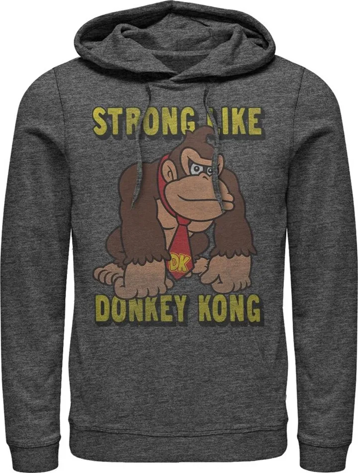 Men's Nintendo Strong Like Donkey Kong Pull Over Hoodie - Charcoal Heather - 2X Large