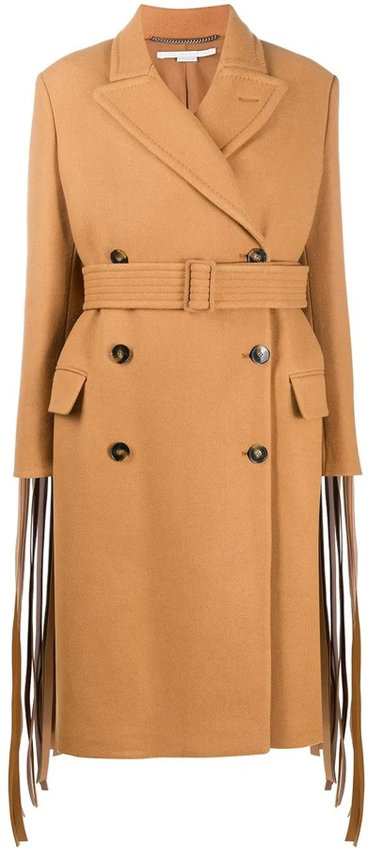 Fringed-Sleeve Double-Breasted Wool Coat