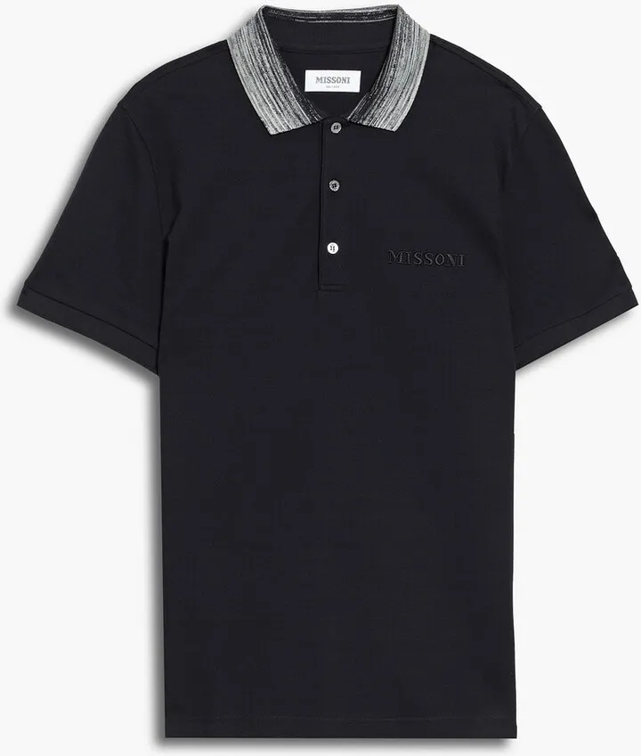 Embroidered space dye-trimmed cotton-piqué polo shirt
