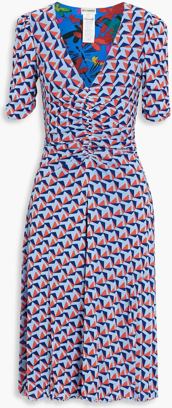 Koren reversible ruched printed stretch-mesh dress