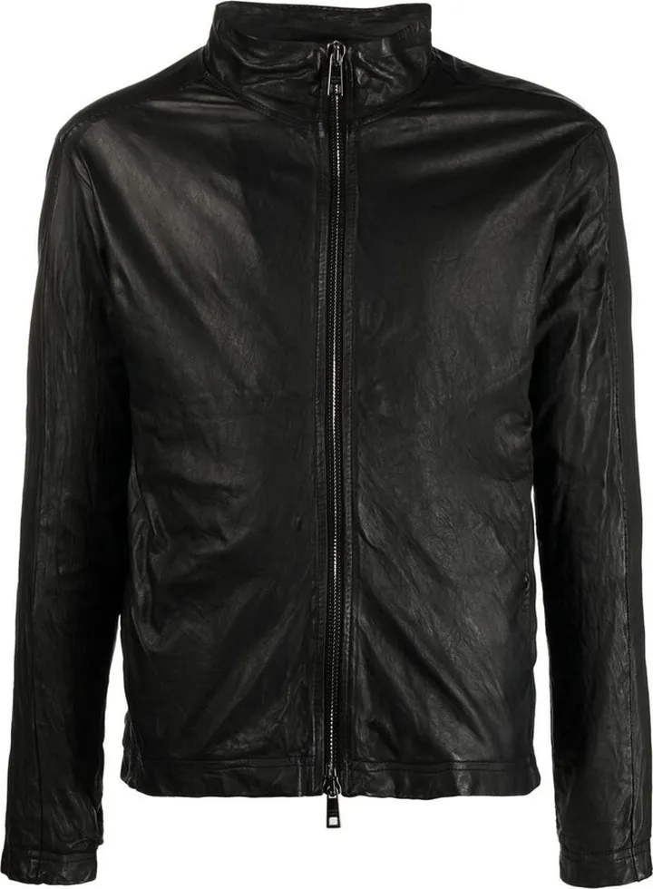 High-Neck Zipped Leather Jacket