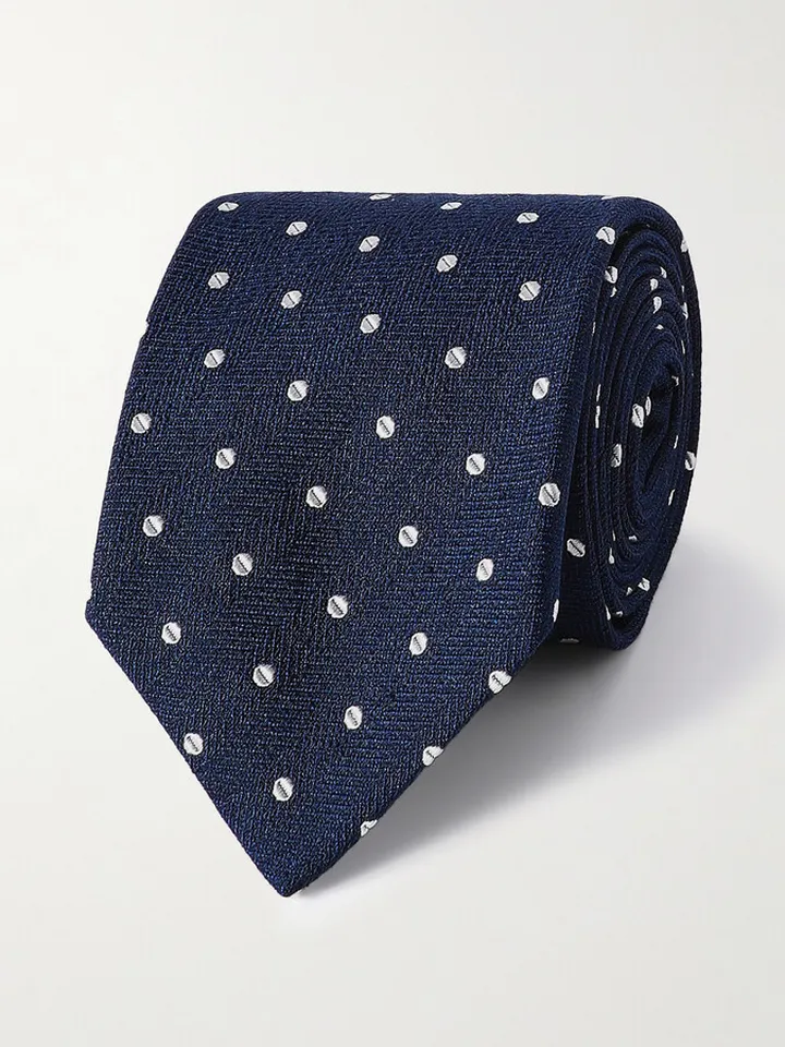 8cm Polka-Dot Herringbone Silk Tie