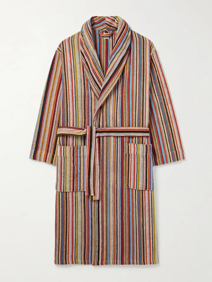 Striped Cotton-Terry Hooded Robe