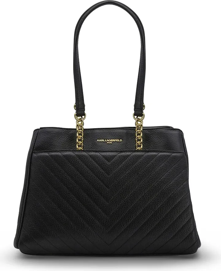 Karl Lagerfeld Paris Charlotte Black & Gold Leather Tote LH9AA575BGD