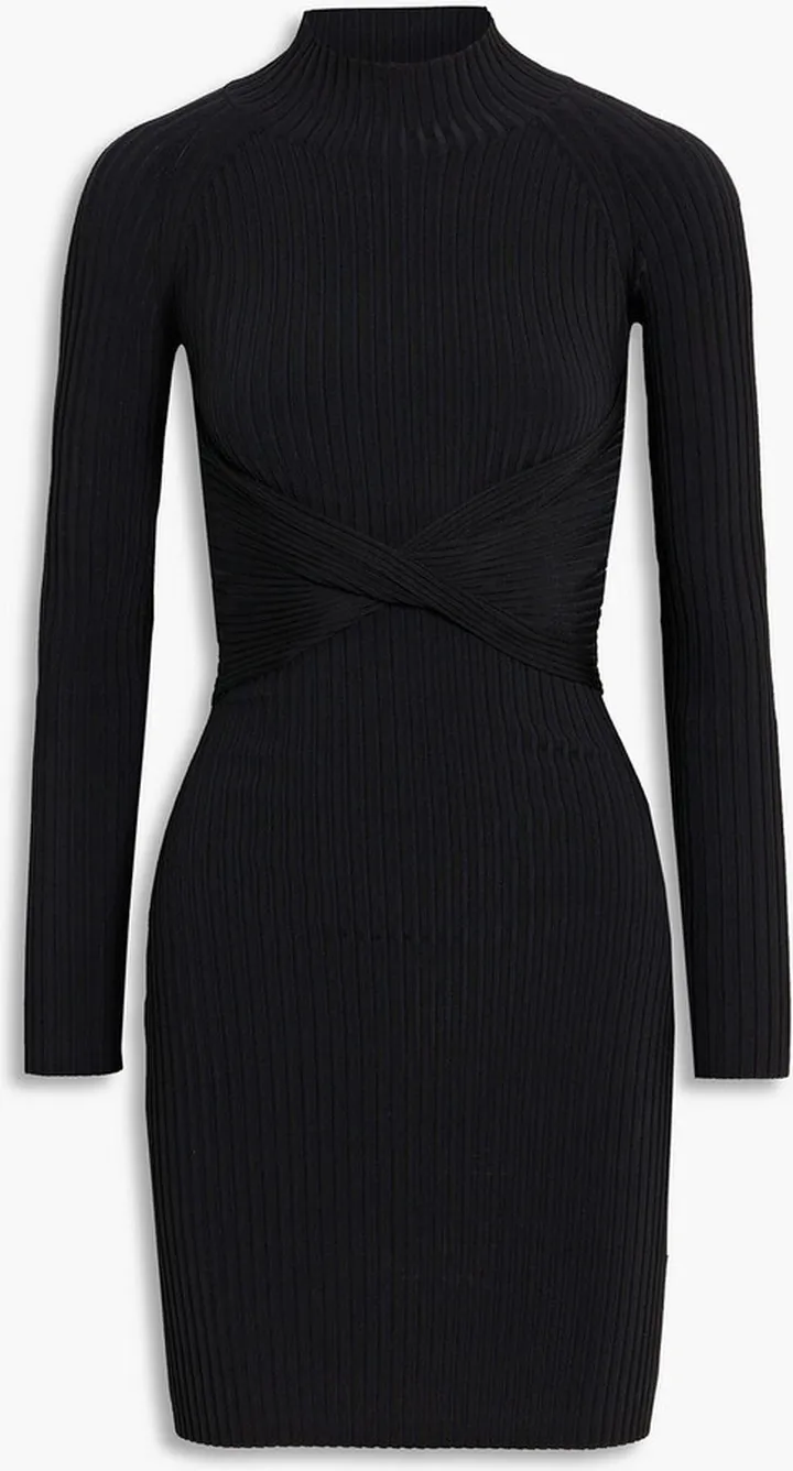 Twisted cutout ribbed-knit mini dress