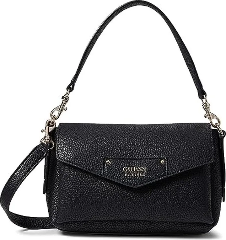 GUESS Eco Brenton Flap Shoulder Bag (Black) Handbags