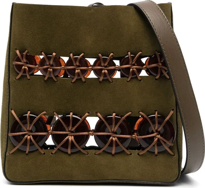 Bead-Embellished Leather Shoulder Bag