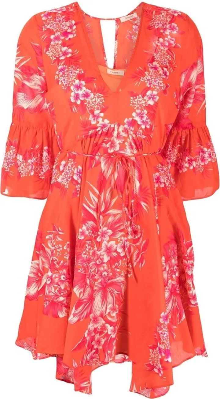 Hibiscus-Print Midi Dress