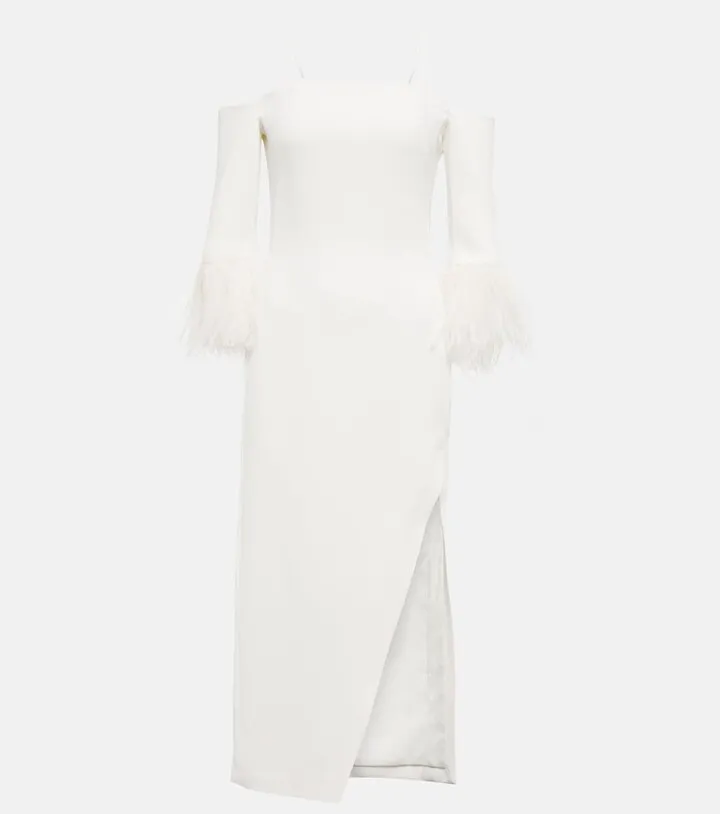 Feather-trimmed midi dress