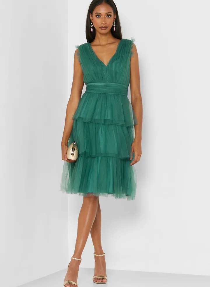 Layered Tulle V-Neck Dress