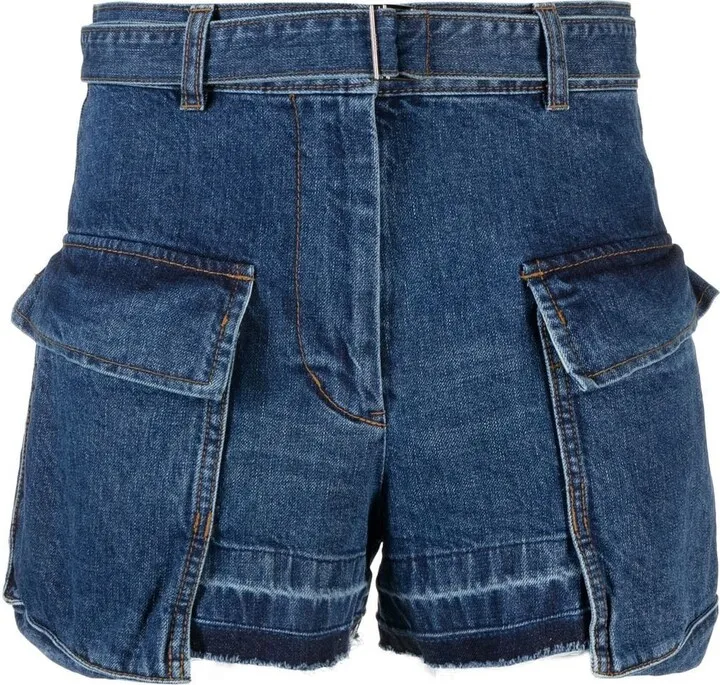 Belted Denim Cargo Shorts
