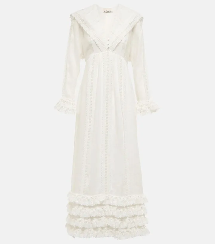 Francesca lace-trimmed linen midi dress