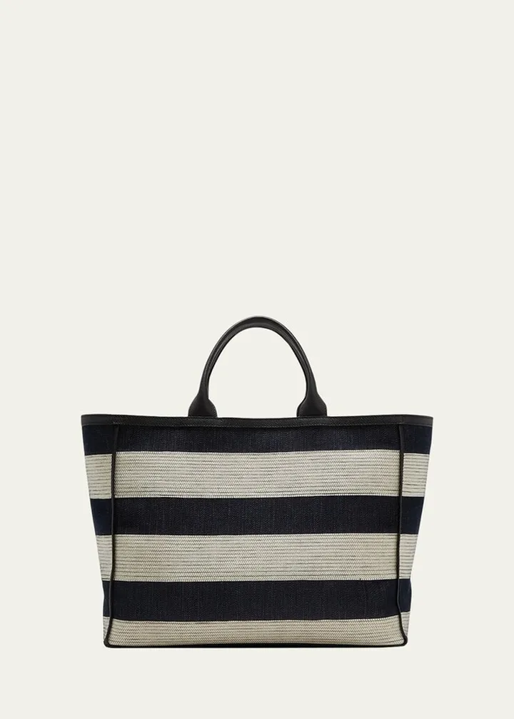 Leather & Straw Shopping Tote Bag