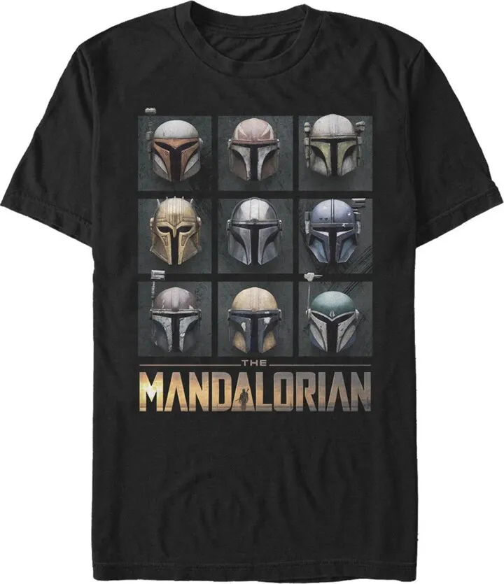 Men's Star Wars The Mandalorian Helmet Grid T-Shirt - Black - Medium