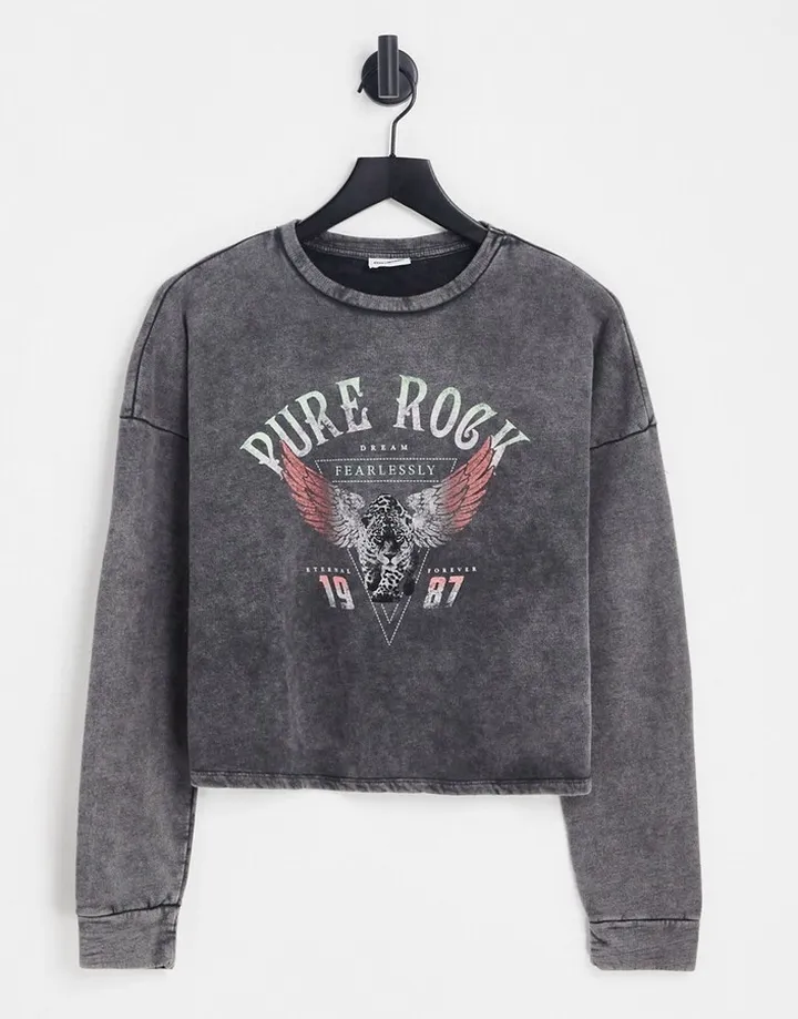 Noisy May Lenny long sleeve graphic top in black