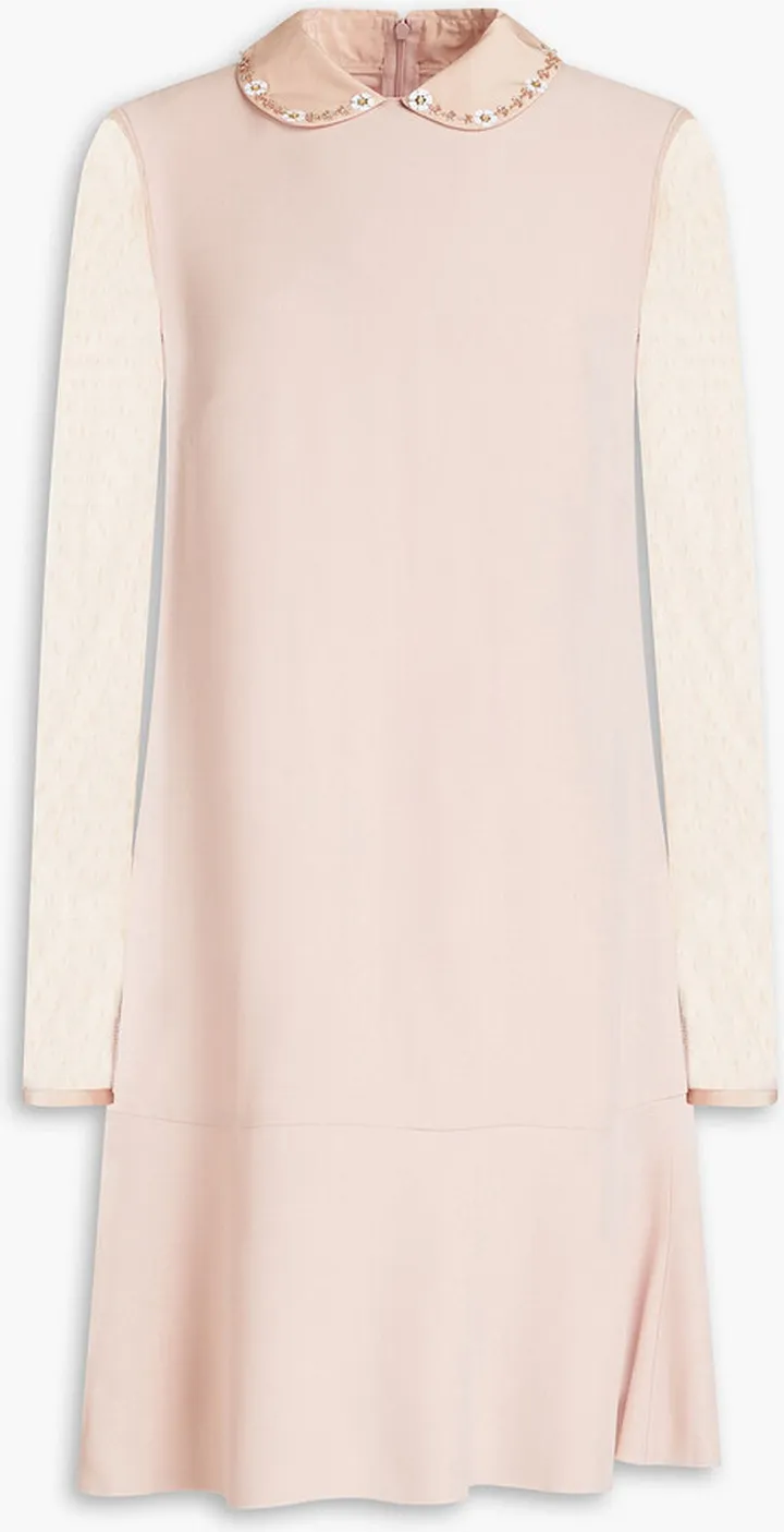 Point d'esprit-paneled embellished crepe mini dress