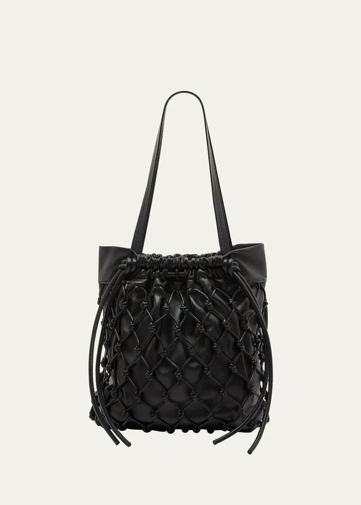 Macrame Leather Drawstring Tote Bag