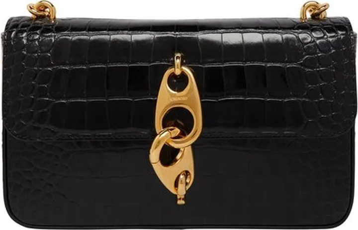 Crocodile embossed leather medium shoulder bag