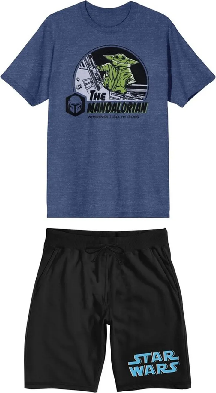 Star wars The Mandalorian Grogu Men’s T-Shirt And Sleep Short Loungewear Combo Set-XL