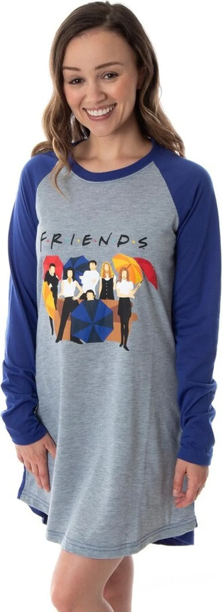 Friends TV Show Juniors' Minimal Character Raglan Sleep Shirt Nightgown (XS) Multicoloured