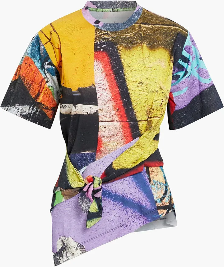 Tie-front coated printed cotton-jersey T-shirt