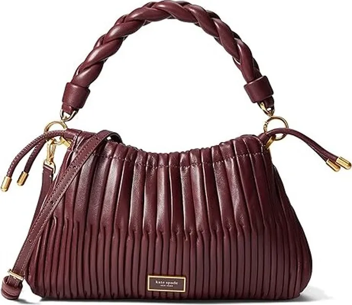 Kate Spade New York Meringue Pleated Smooth Nappa Leather Small Crossbody (Dark Merlot) Cross Body Handbags
