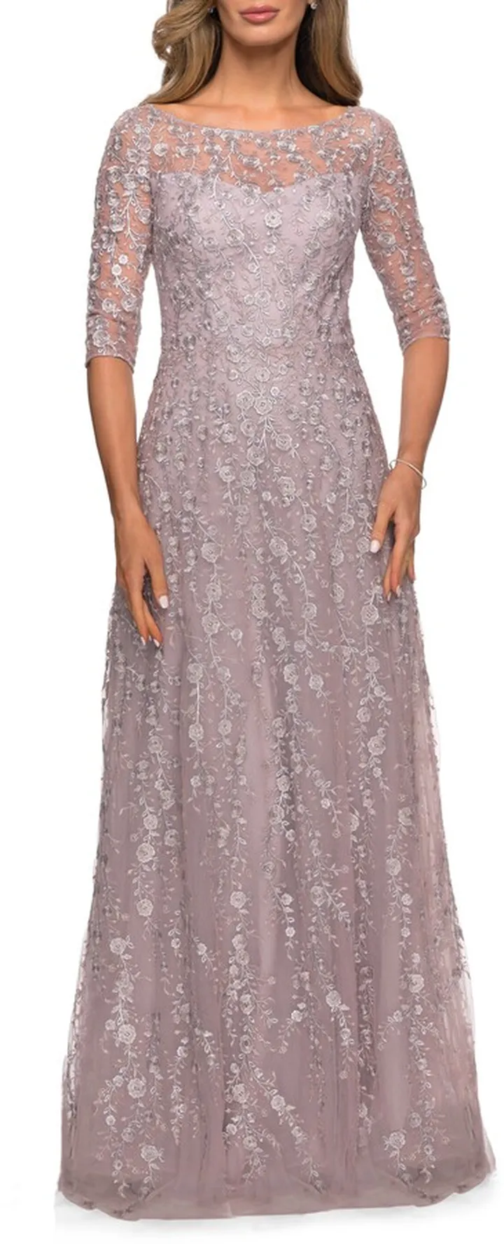 Floral Embroidery A-Line Gown