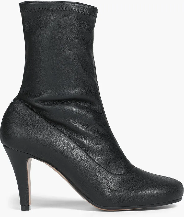 Faux stretch-leather ankle boots