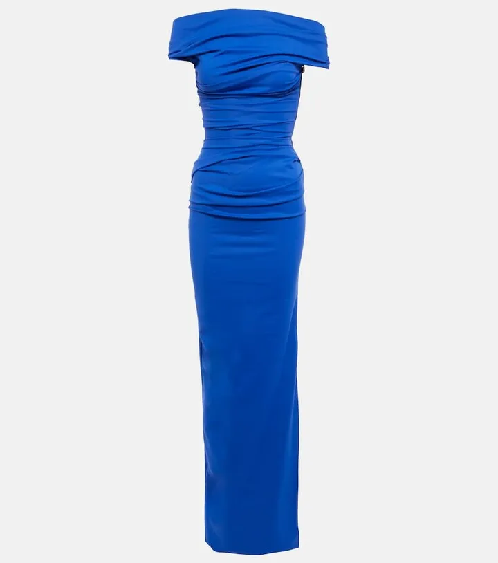 Assertion off-the-shoulder gown