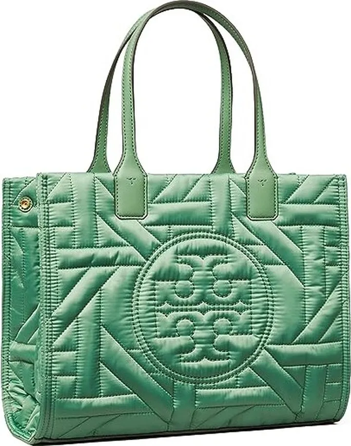 Tory Burch Ella Basket Weave Small Tote (Patina) Handbags