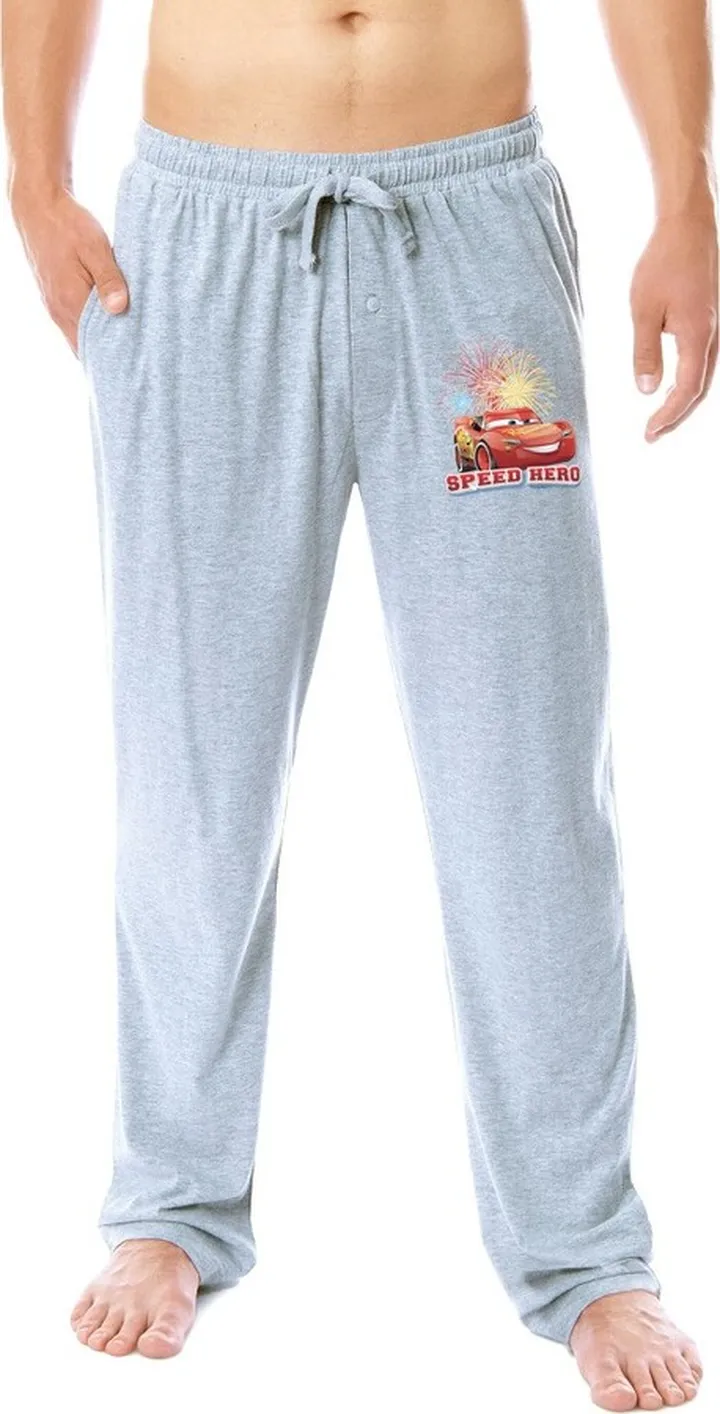 Disney Mens' Cars Movie Lightning McQueen Speed Hero Sleep Pajama Pants (Large) Grey