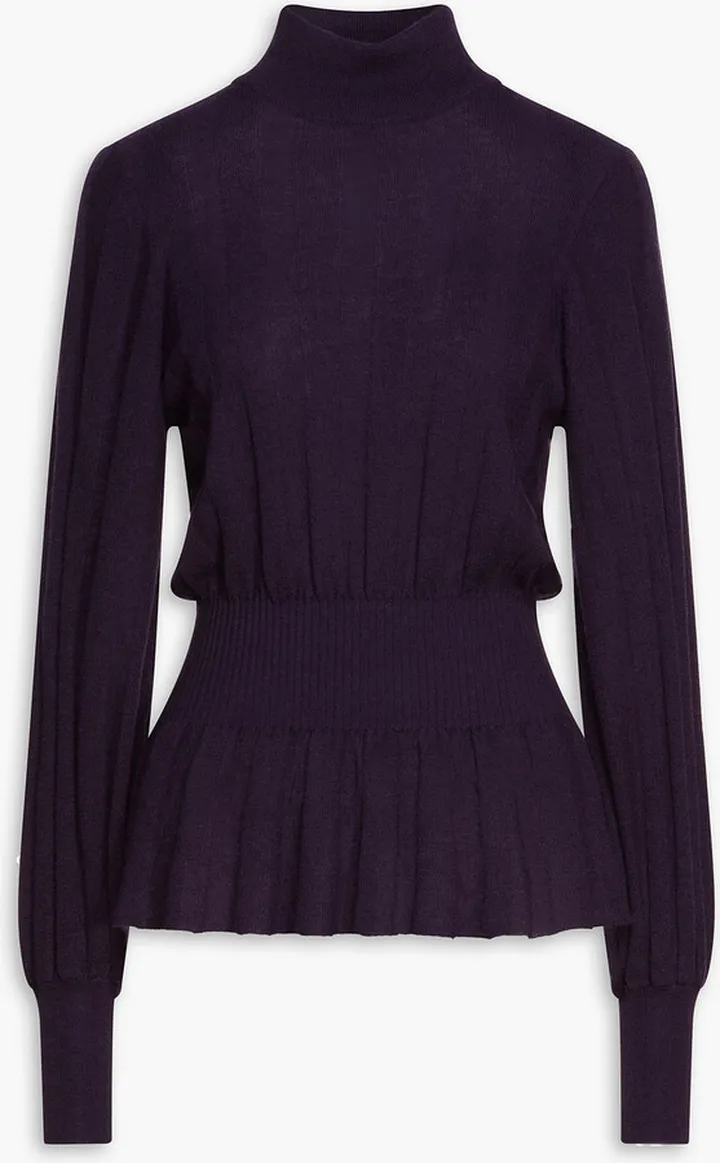Ribbed cashmere peplum turtleneck sweater