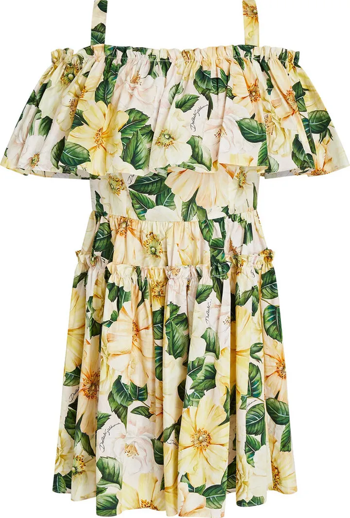 Cold-shoulder floral-print cotton-poplin mini dress