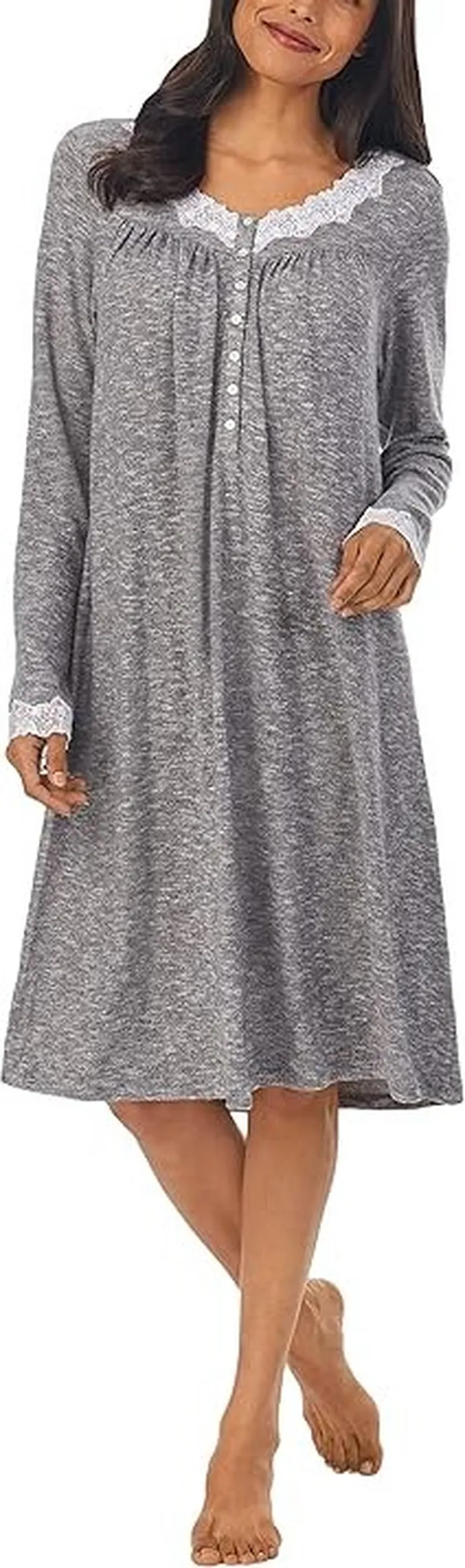 Eileen West 36 Sweater Knit Short Long Sleeve Nightgown (Charcoal Heather) Women's Pajama