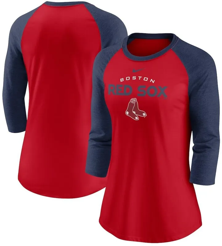 Women's Nike Red and Navy Boston Red Sox Modern Baseball Arch Tri-Blend Raglan Three-Quarter Sleeve T-shirt