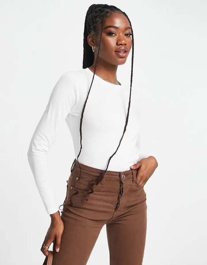 Brave Soul ellie long sleeve T-shirt in white