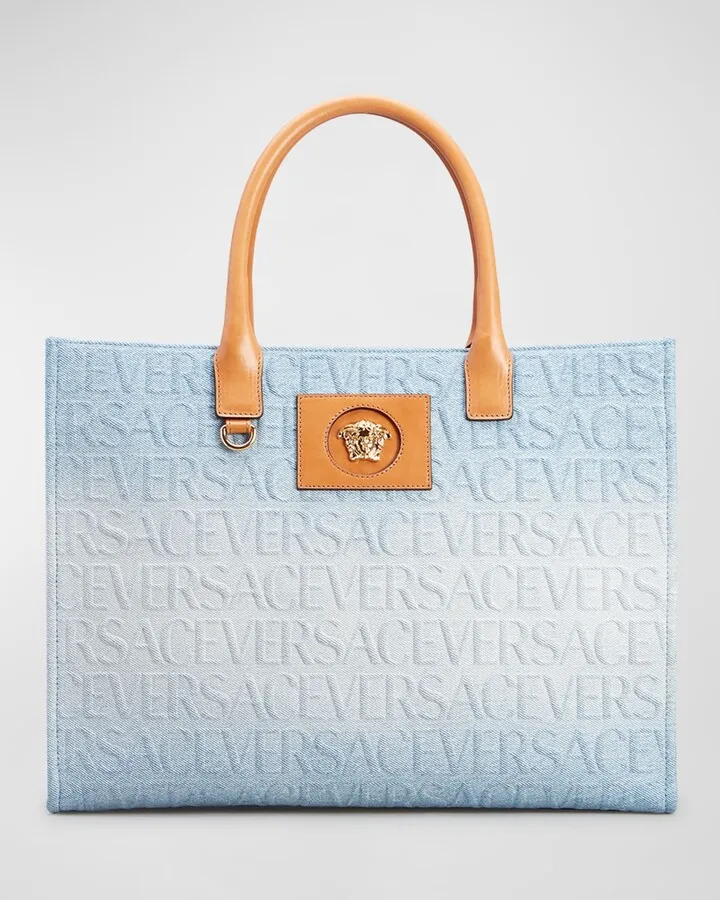 La Medusa Monogram Denim Tote Bag
