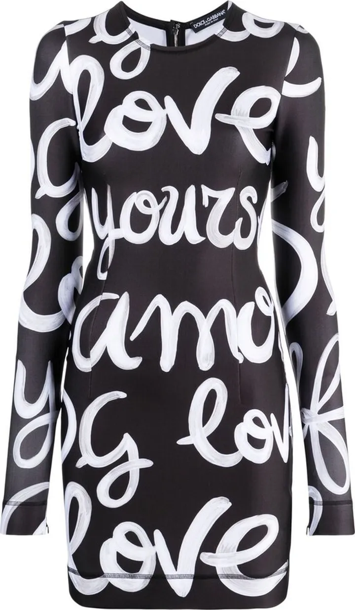 Logo-Print Long-Sleeve Bodycon Dress