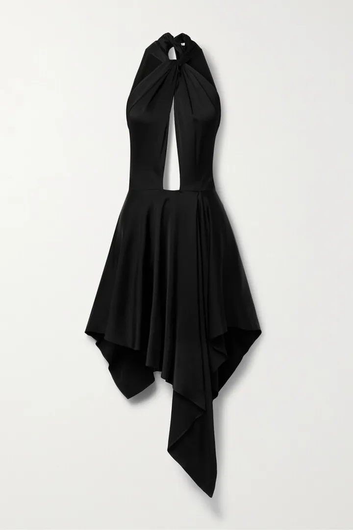 Stella McCartney - Cutout Asymmetric Seersucker Halterneck Mini Dress - Black