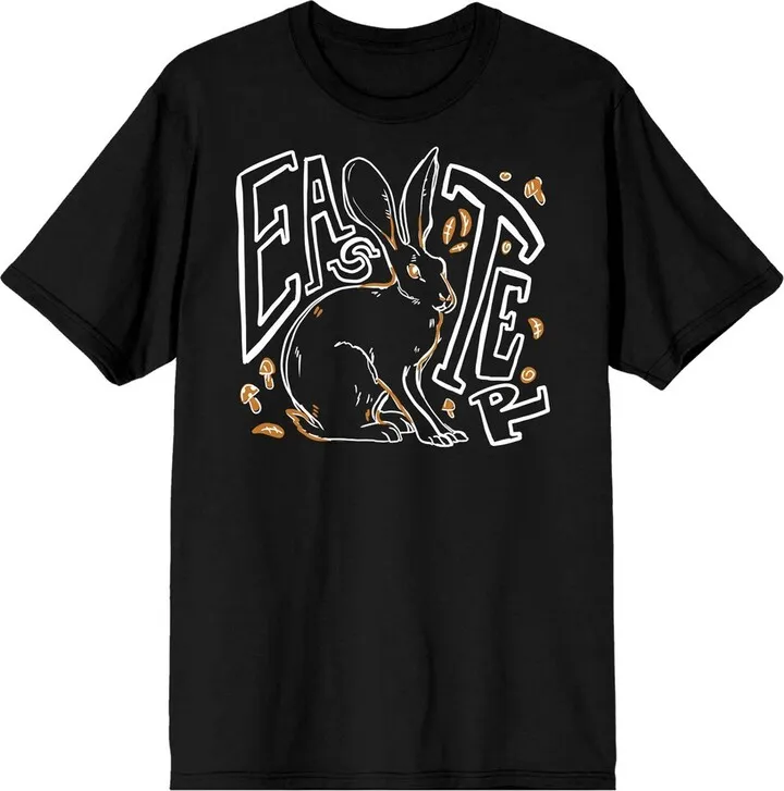 Easter Bunny Outline Men’s Black Short Sleeve Crew Neck Tee-XL