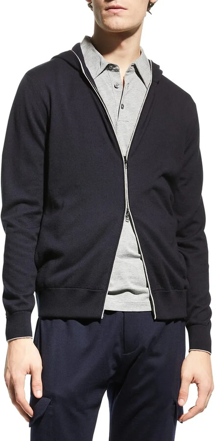 Cashmere-Cotton Zip-Front Hoodie
