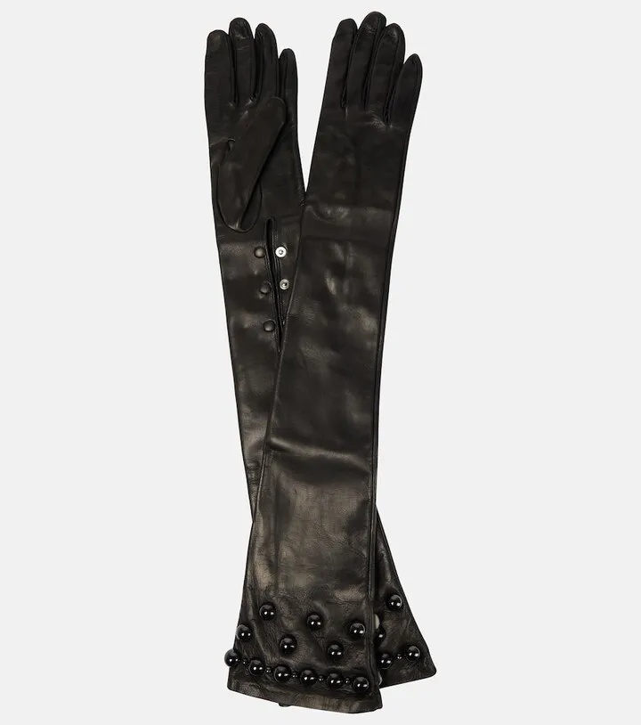 Embellished leather gloves