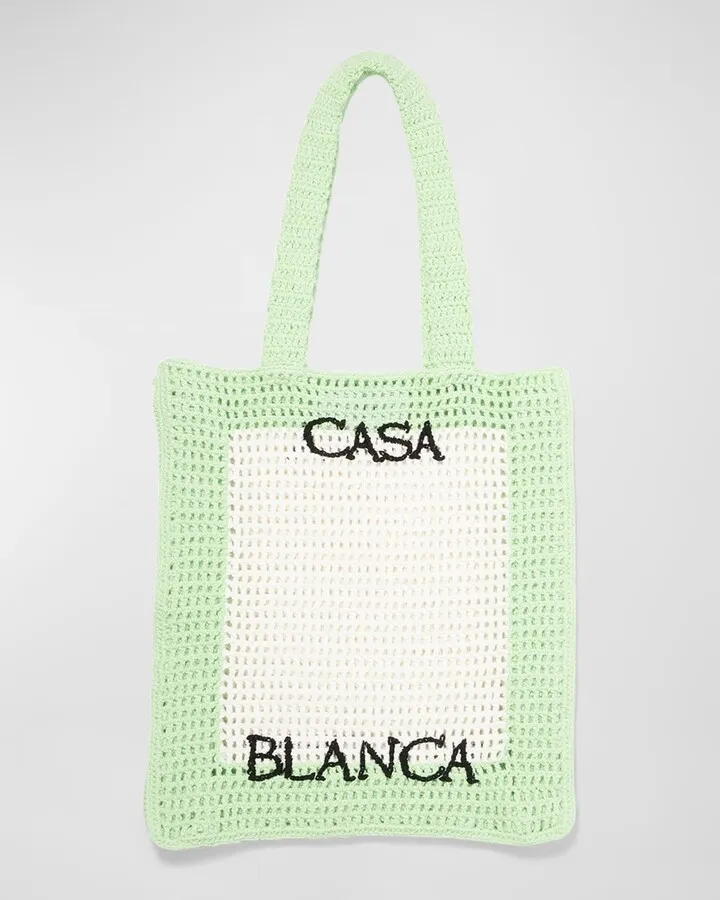 Logo Crochet North-South Tote Bag