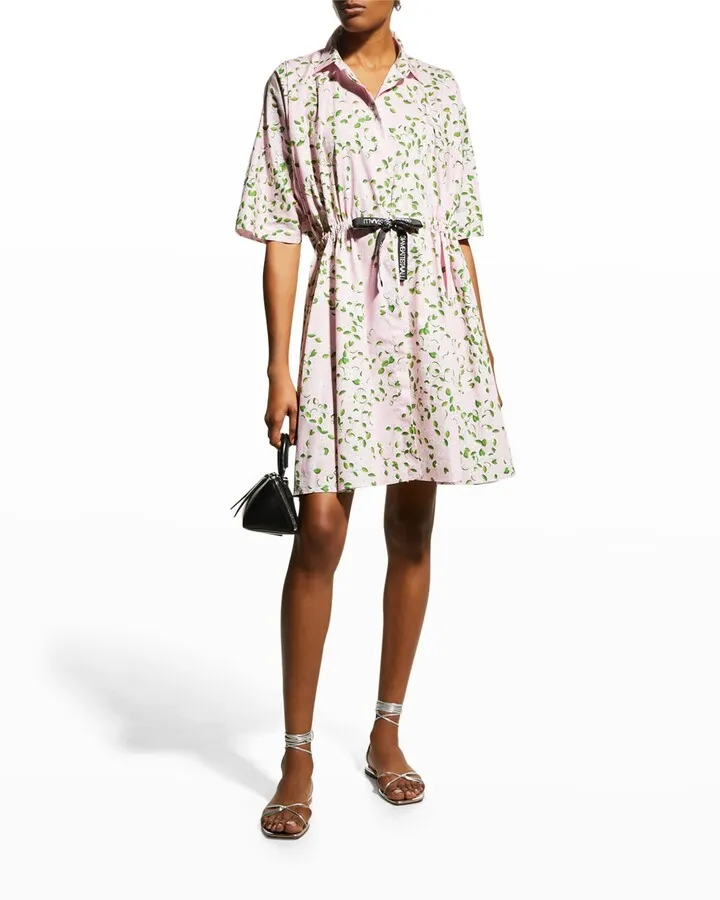 Floral-Print Logo Ribbon Kimono Shirtdress