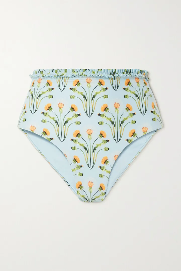 Agua by Agua Bendita - + Net Sustain Nopal Ruffled Floral-print Recycled Bikini Bottoms - Blue