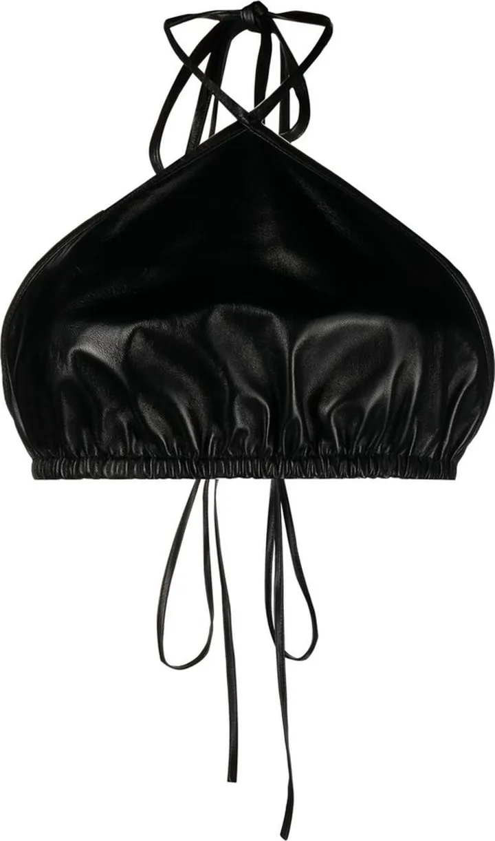 Cropped Leather Halterneck Top