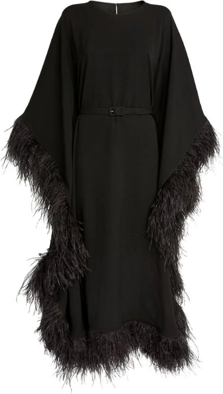 Huishan Zhang Feather-Trim Calista Cape Gown